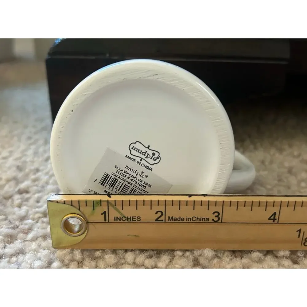Mud Pie Circa Cream & Sugar Set Farmhouse Ceramic Sugar Bowl Sweetie Spoon